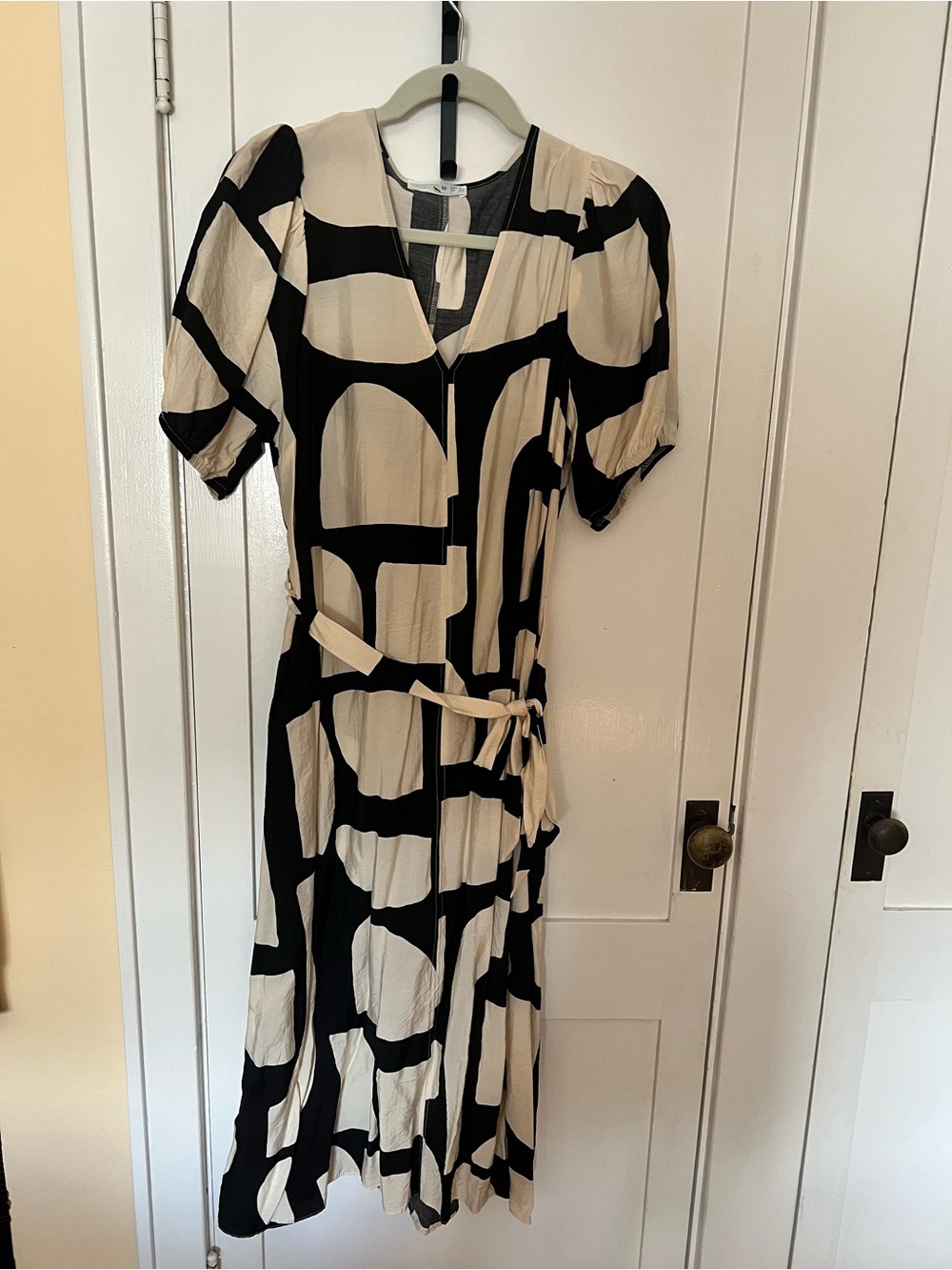 Primark Black and Cream Geometric Midi Wrap Dress